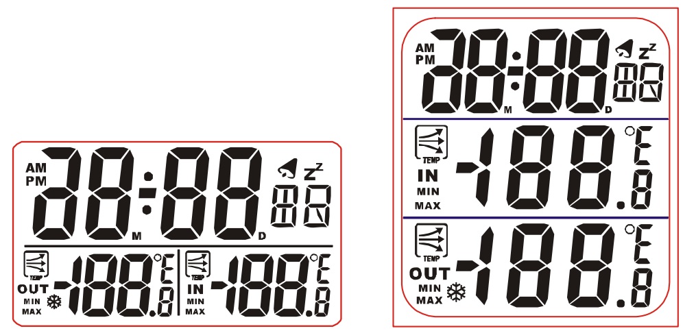 雙溫顯示兩種LCD顯示模式ZH805B 室內外雙溫度顯示溫度計IC