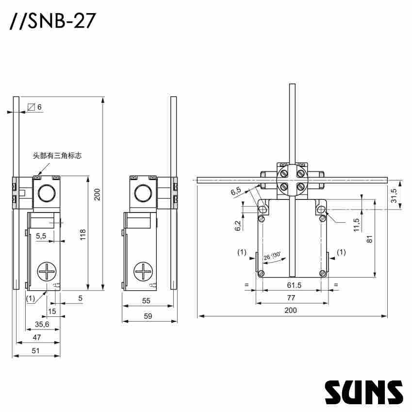 SUNS美国三实大型机械行程开关SNB-27起重机十字限位开关 尺寸图 SUNS美国三实大型机械行程开关SNB-27起重机十字限位开关 尺寸图