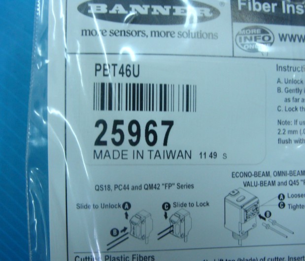 美国BANNER光纤传感器PBT46U