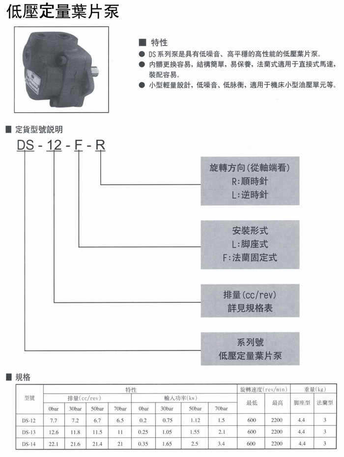 臺(tái)灣JANUS登勝葉片泵DS-12-F-R