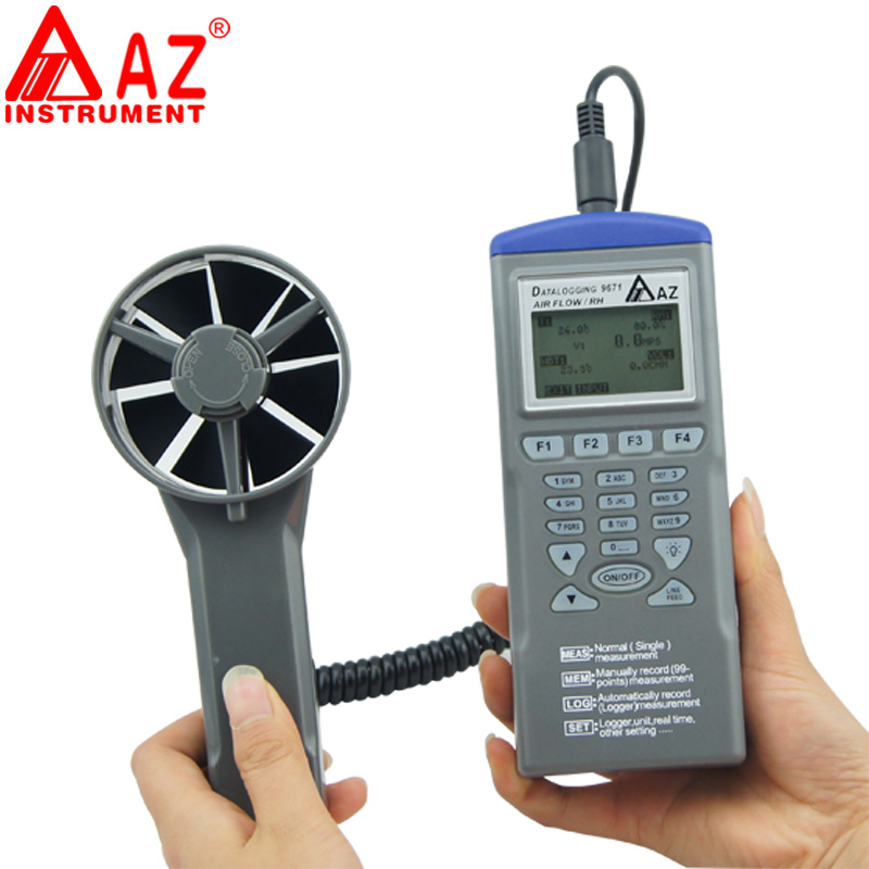 衡欣AZ9671手持式数显风速仪风速计温湿度记录器电子风速测量仪表