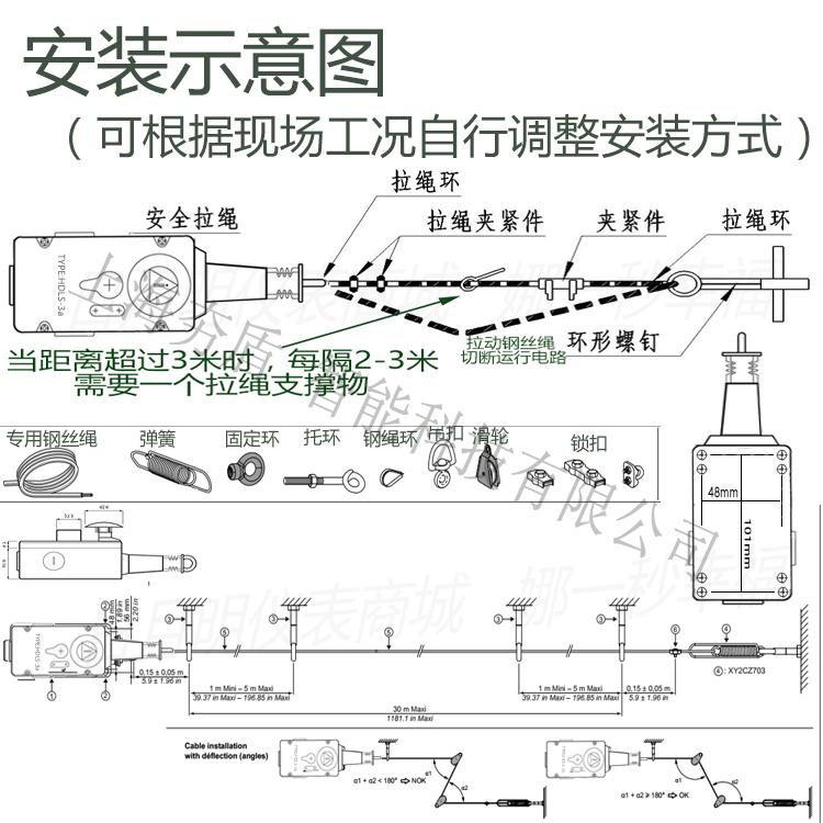 單向拉繩安全拉線開關(guān)HDLS-3a帶急停按鈕及斷線保護(hù)兩常開兩常閉