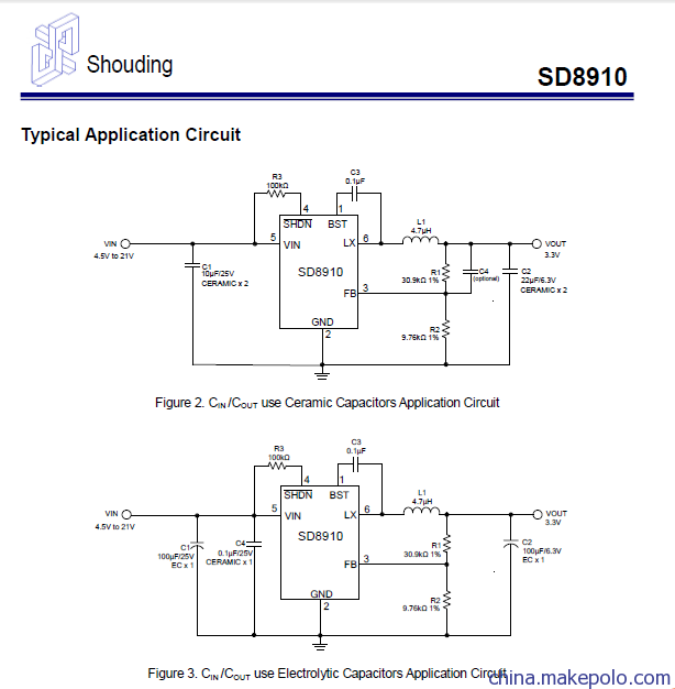 首鼎半導(dǎo)體SD8910 輸入電壓4.5V-21V,2A同步整流降壓IC