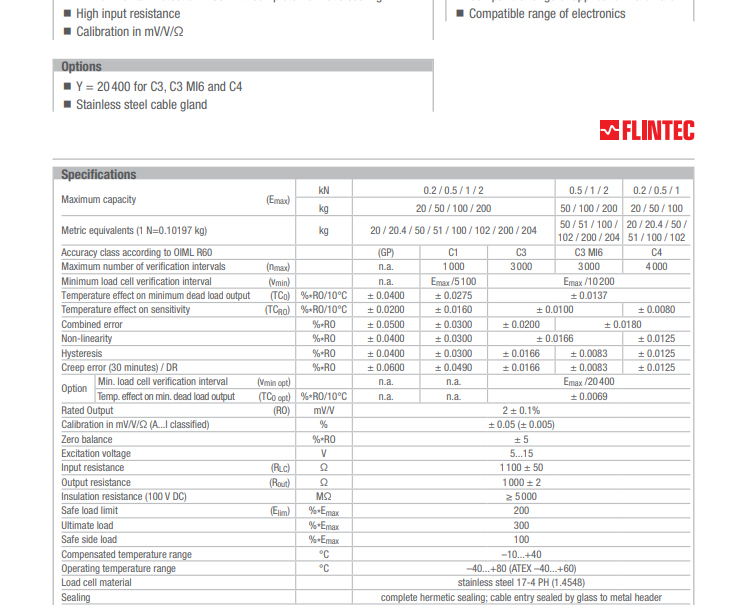 德國(guó)富林泰克不銹鋼稱重傳感器SB6-20.4Kg-C3