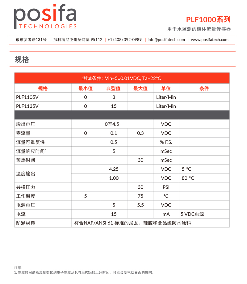 POSIFA博思发液体流量传感器PL1000系列