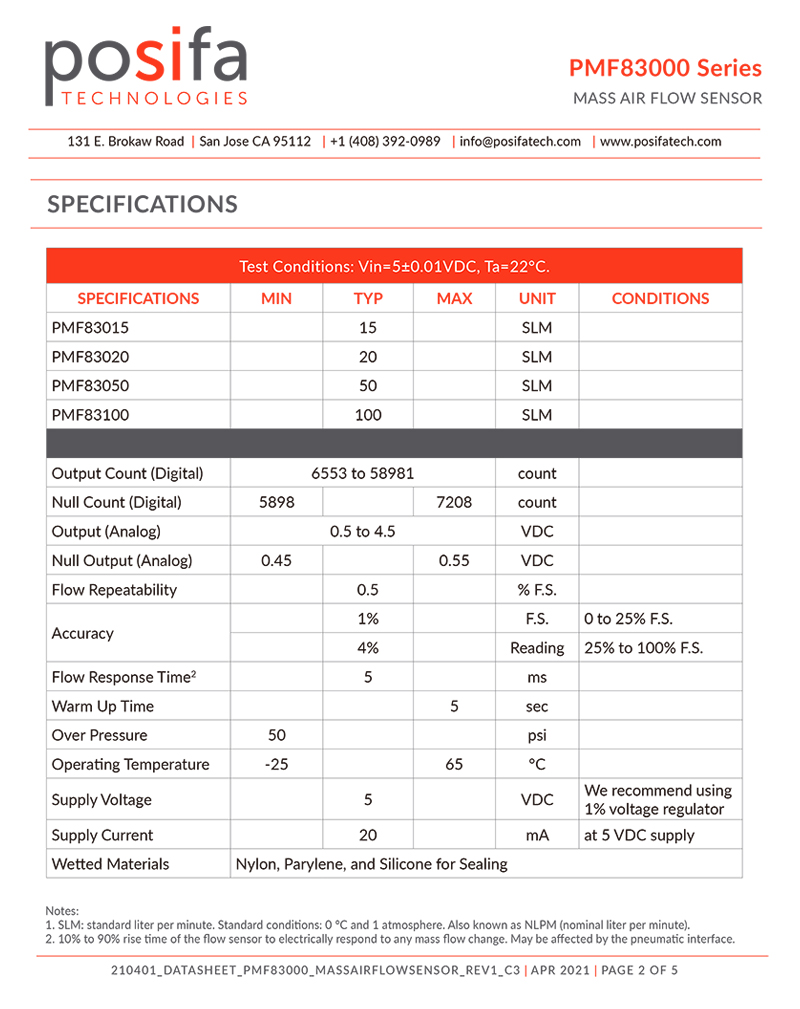 POSIFA博思发气体流量传感器PMF83000系列