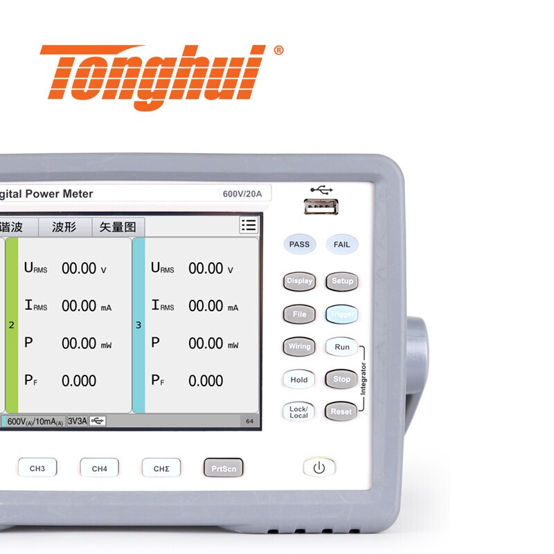 Tonghui/同惠 TH3411数字功率计3通道触摸屏交直流测试分析仪