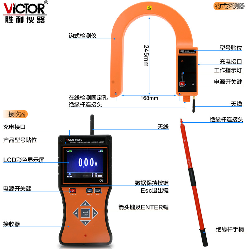 胜利 VC9000C 无线高压线路钳形电流表