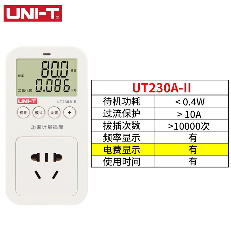 优利德 UNI-T UT230A-II 电量功率计量插座电力监测仪交流数显
