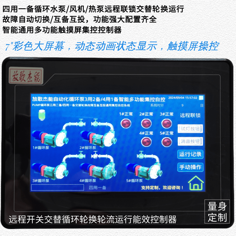 循環(huán)水泵/風(fēng)機/熱泵四用一備/三用二備遠程聯(lián)鎖倒泵輪值輪換控制器
