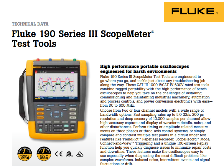 Fluke 190 Series III 高性能便携式示波器 江大售卖