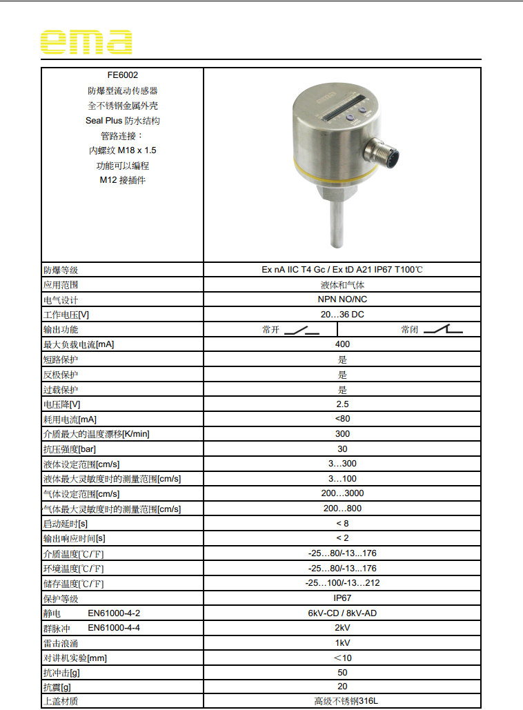 ema伊瑪FE6002智能防爆型傳感器