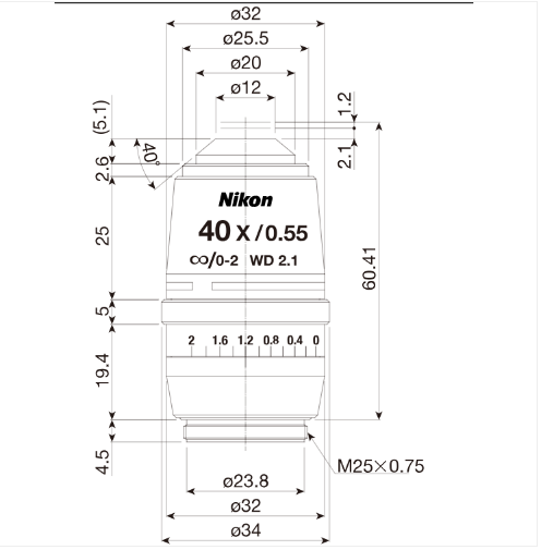 NIKON   尼康    CFI Achromat LWD ADL 40XC   生物顯微鏡用物鏡