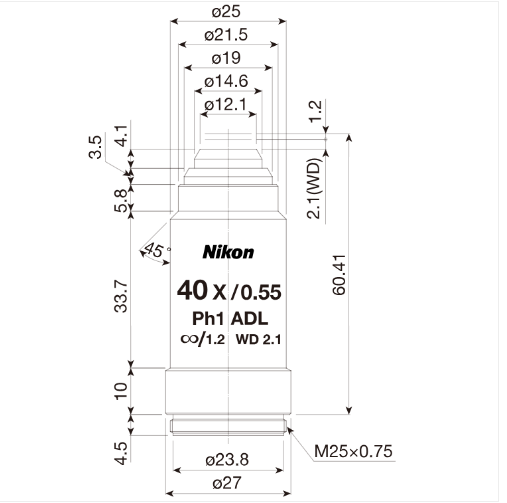 NIKON   尼康    CFI Achromat LWD ADL 40XF   生物顯微鏡用物鏡