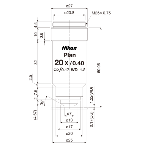 NIKON   尼康   CFI Plan Achromat 20X  生物顯微鏡用物鏡
