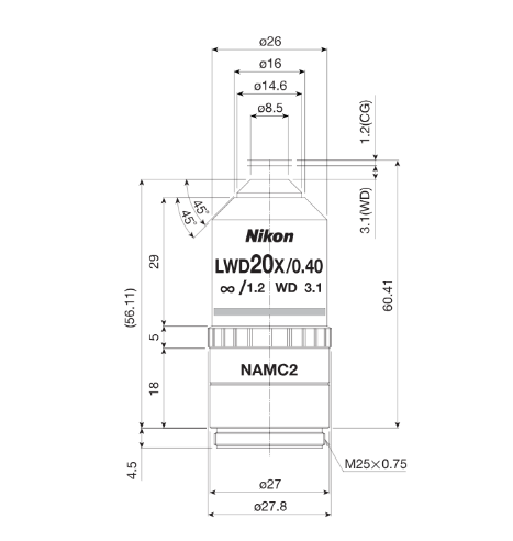 NIKON   尼康   CFI Achro LWD NAMC 20XF    生物顯微鏡用物鏡