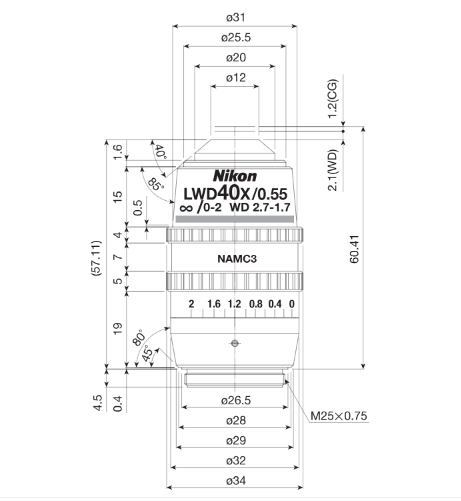 NIKON   尼康   CFI Achro LWD NAMC 40XC  生物顯微鏡用物鏡