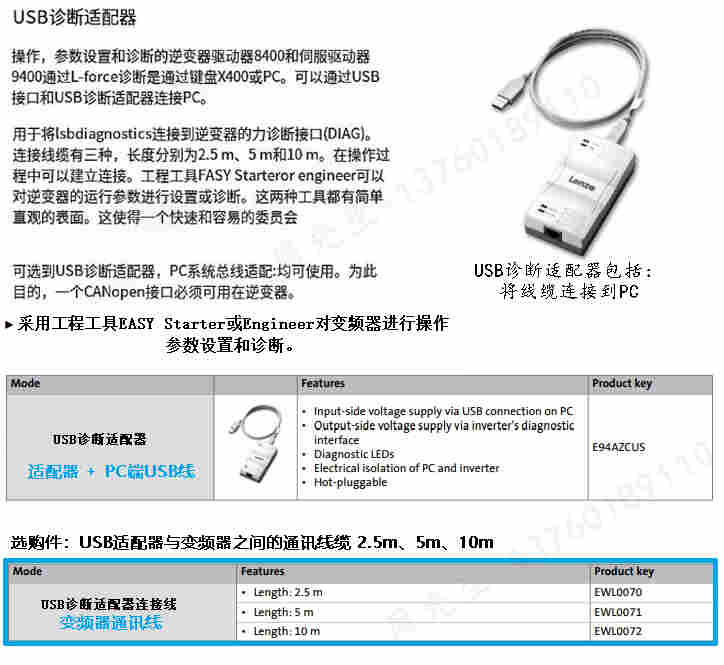 E94AZCUS倫茨Lenze USB診斷適配器